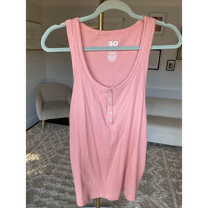 SO Ribbed Henley Tank Top Pink Soft Stretch Racerback Casual Workout Yoga Lounge